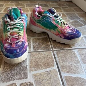 Fila Green and Pink Tie-Dye Sneakers
